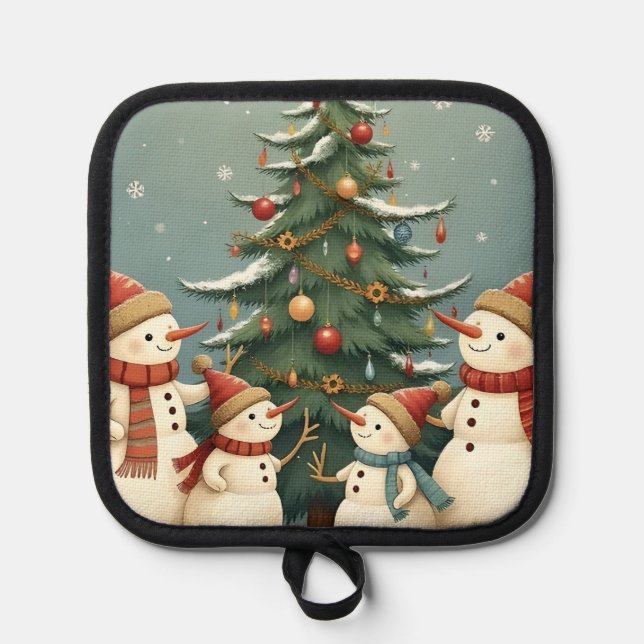 Festive Snowman Family Christmas Collection Pot Holder (Front)