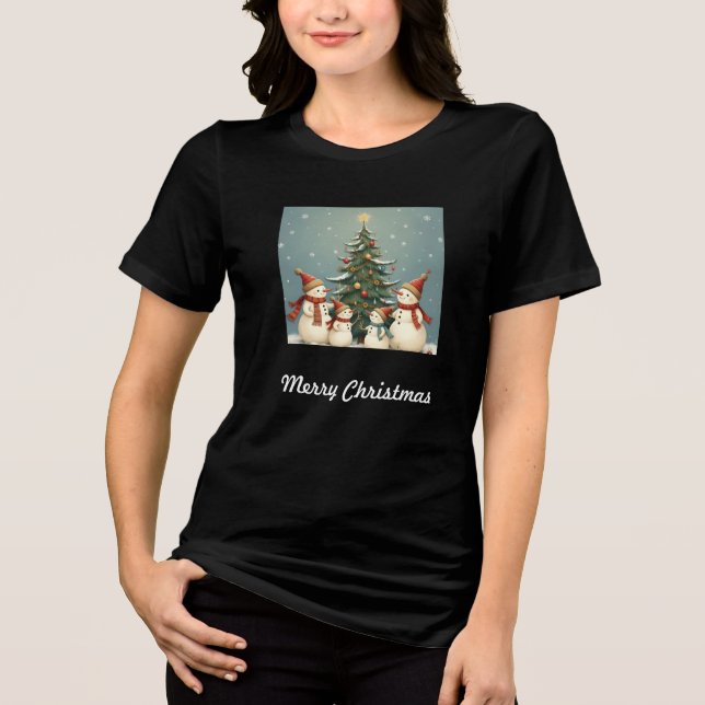 Festive Snowman Family Christmas Collection Tri-Blend Shirt (Front)