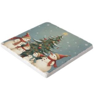 Festive Snowman Family Christmas Collection Trivet