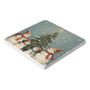 Festive Snowman Family Christmas Collection Trivet