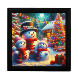 “Festive Snowman Family Christmas Scene” Gift Box