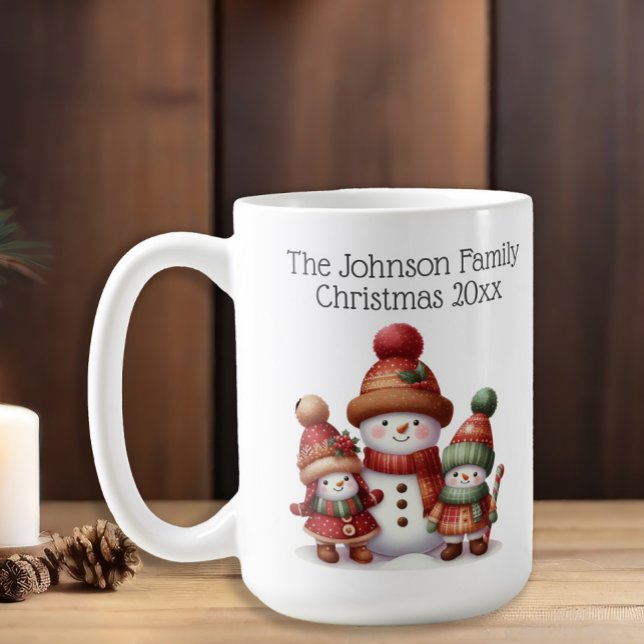 Festive Snowman Family Coffee Mug (Snowman family Christmas mug)