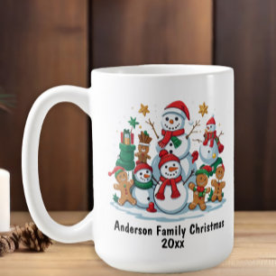 Festive Snowman Gingerbread Family Christmas Year Coffee Mug