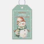 Festive Snowman in Teal Scarf &amp; Tan Cap Christmas Gift Tags