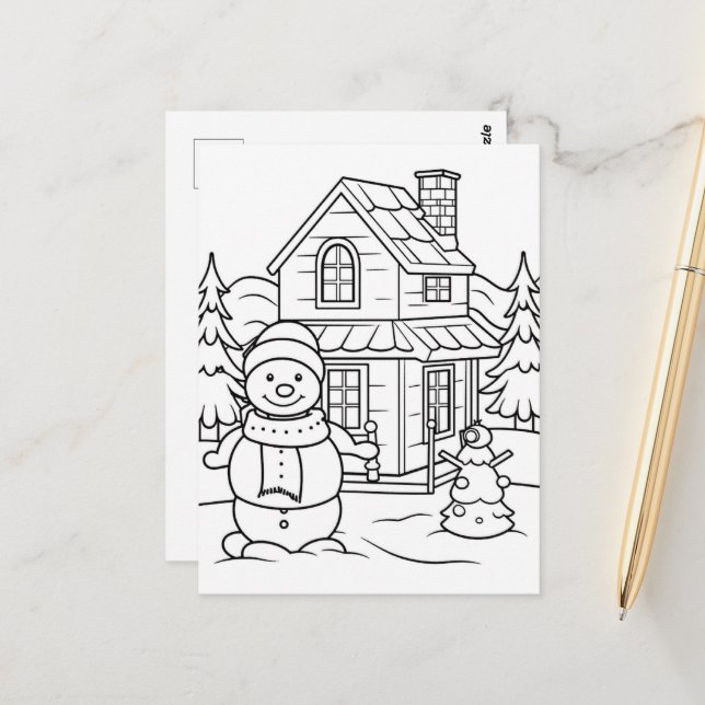 Festive snowman kids coloring  postcard (Front/Back In Situ)