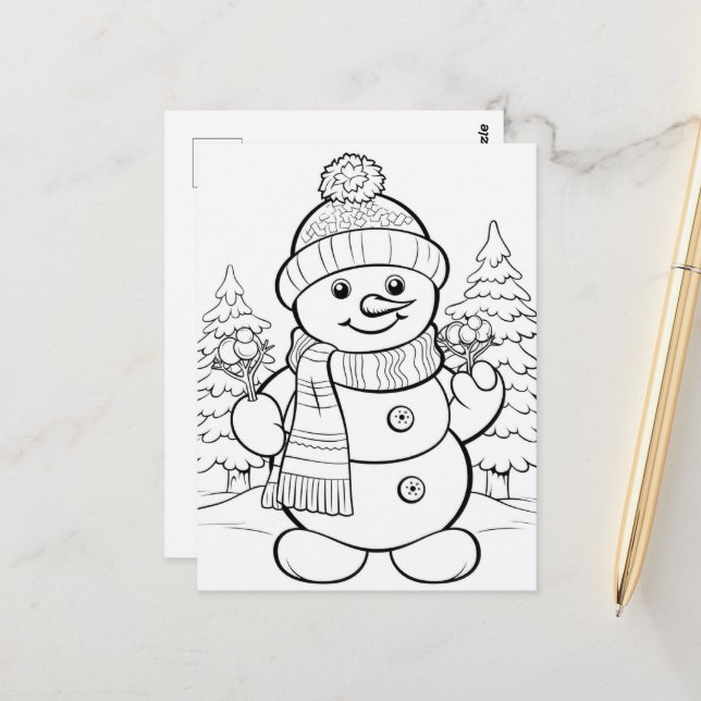 Festive Snowman kids coloring  Postcard (Front/Back In Situ)
