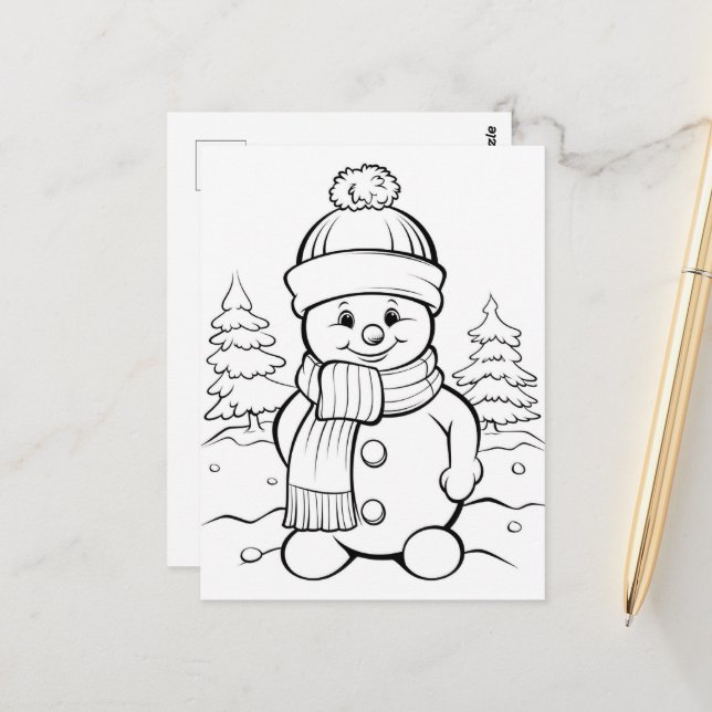 Festive Snowman kids coloring postcard (Front/Back In Situ)