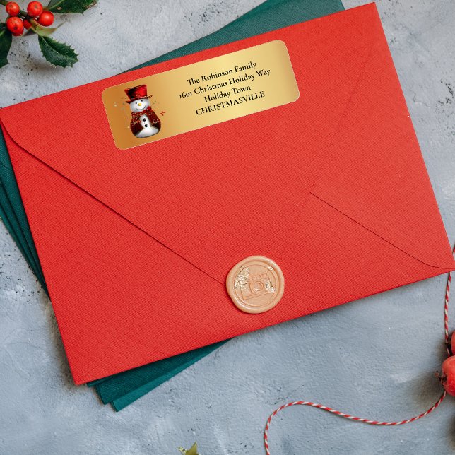 Festive Snowman on Gold Christmas  Label (Creator Uploaded)