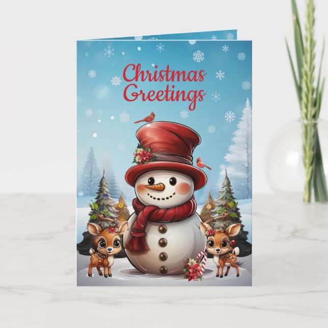 Festive Snowman Reindeer Snowflake Photo ☃️ 🦌 🎄 Holiday Card (Front)