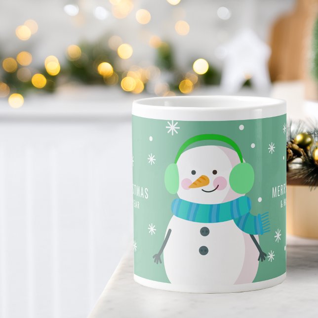 Festive Snowman Snowflake Merry Christmas New Year Giant Coffee Mug (Festive Snowman Snowflake Merry Christmas New Year Giant Coffee Mug)