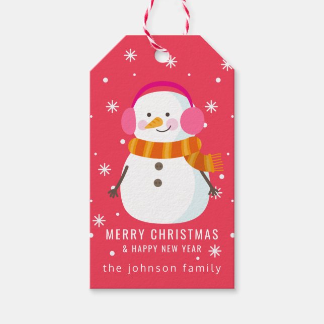 Festive Snowman Snowflakes Personalized Gift Tags (Front)