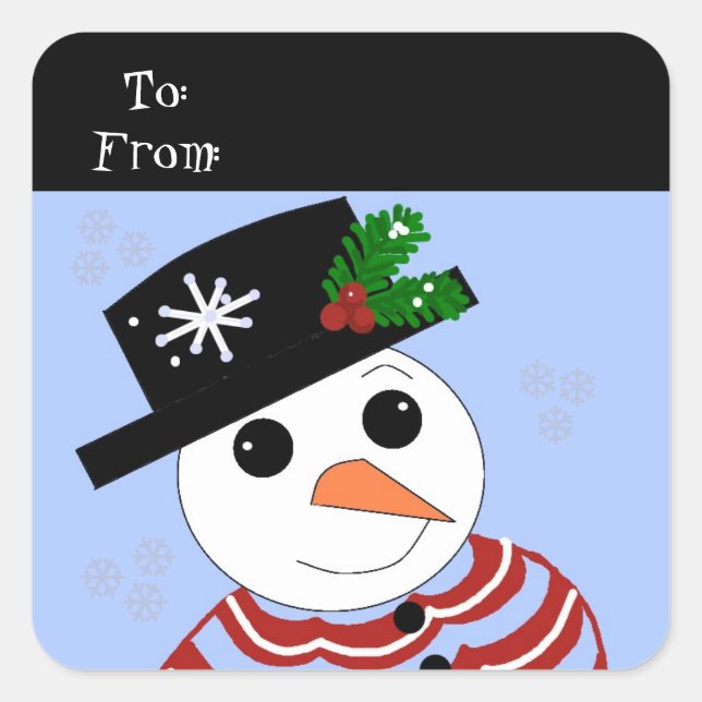 Festive Snowman Square Sticker (Front)