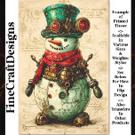 Festive Snowman Steampunk Vibe BL1 Decoupage Tissue Paper<br><div class="desc">🖤 Festive Snowman Steampunk Vibe Decoupage Tissue Paper. Decked out in Victorian-inspired mechanical details, from brass gears to oversized goggles, this cheerful snowman adds a playful and imaginative touch to any holiday craft. The tissue background consists of various illegible script. Ideal for decoupage, mixed media, and gift wrapping, this design...</div>