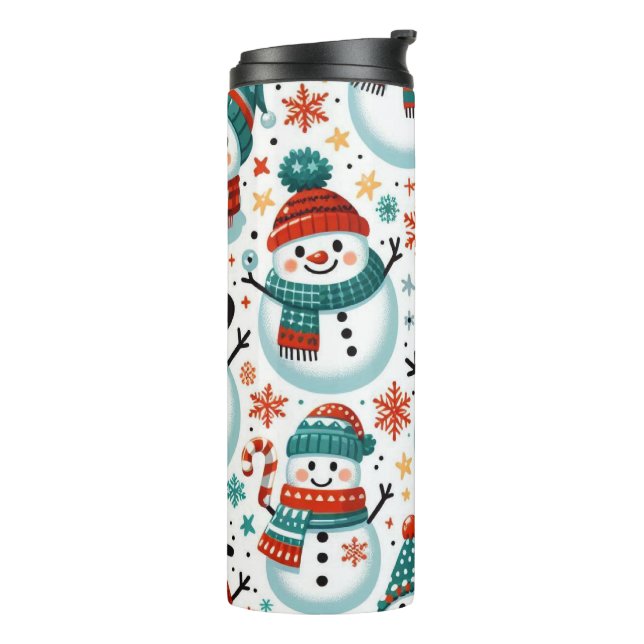 Festive Snowman Themed with Colorful Winter Design Thermal Tumbler (Rotated Left)