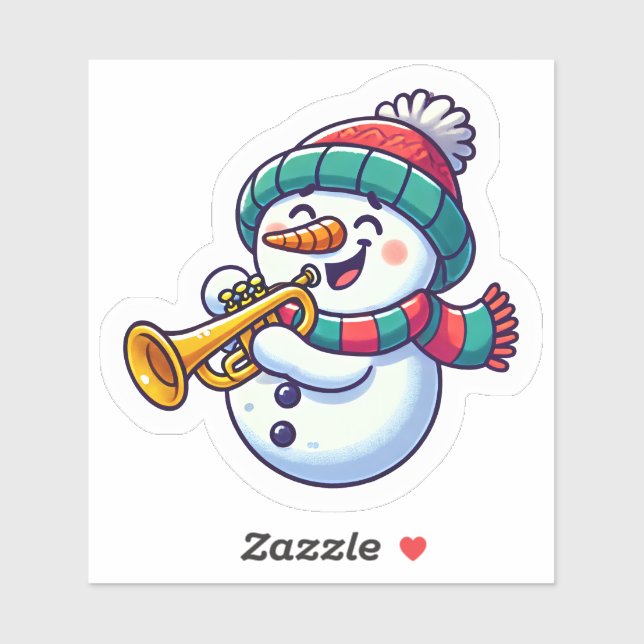 Festive Snowman Trumpeting Cheerfully Sticker (Sheet)