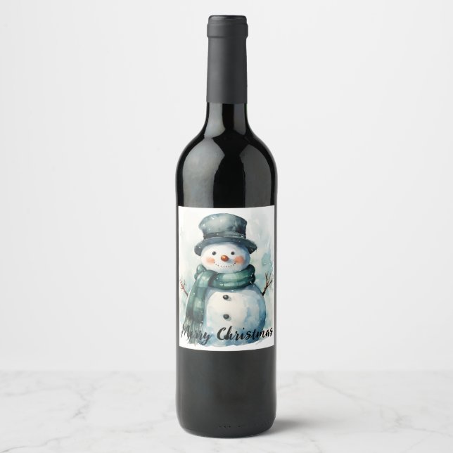 🎄 Festive Snowman Wine Label 🍷 (Front)