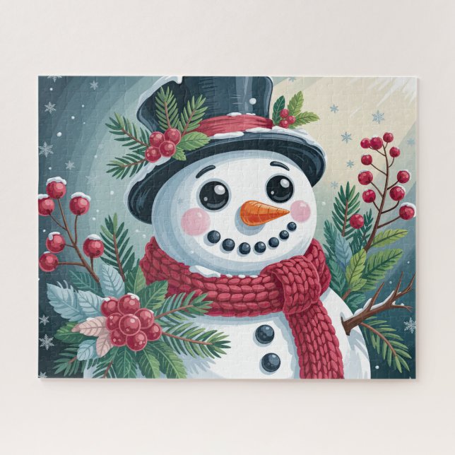 Festive Snowman With Botanicals Jigsaw Puzzle (Horizontal)