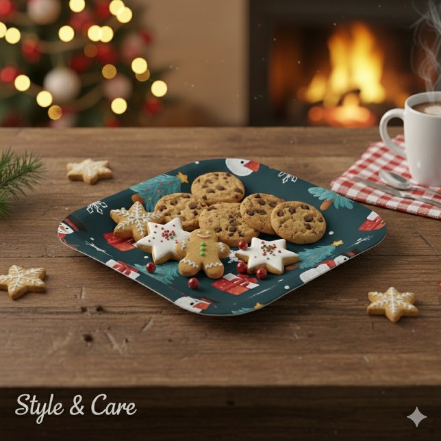 Festive Snowmen Christmas Trees Holiday Gift Sqr Paper Plates (Festive Snowmen Christmas Trees Holiday Gift Squire Paper Plates)