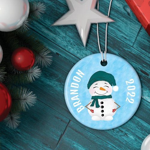 Festive Snowmen Holiday Christmas Ceramic Ornament