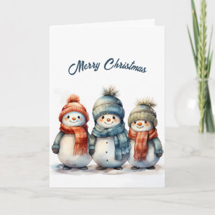 Festive Snowmen Illustration Christmas Card