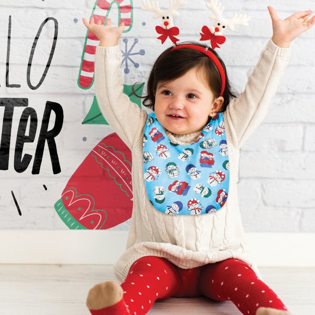 Festive Snowmen Watercolor Christmas Pattern Baby Bib (Creator Uploaded)