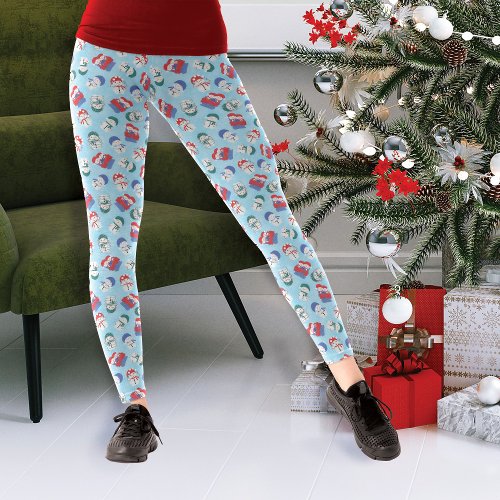 Festive Snowmen Watercolor Christmas Pattern Leggings