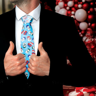 Festive Snowmen Watercolor Christmas Pattern Neck Tie