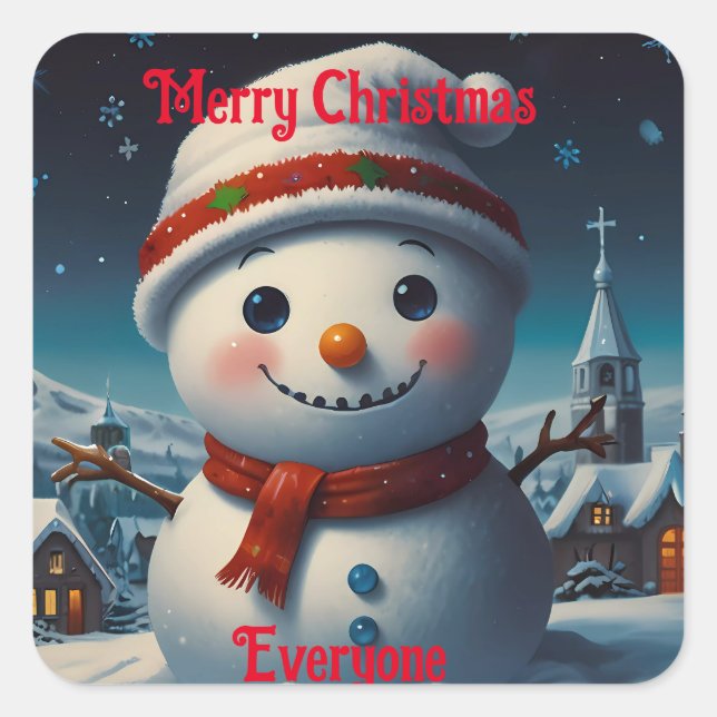 Festive Snowmen Winter Joy Square Sticker (Front)