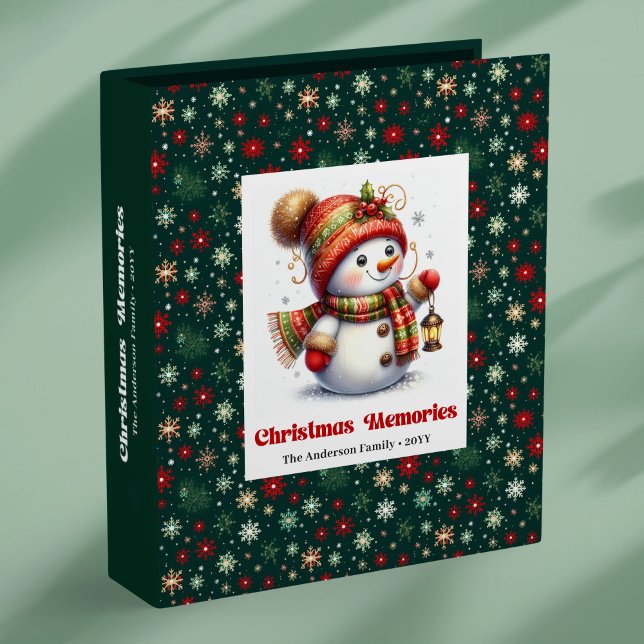 Festive snowy Christmas snowman custom kids memory 3 Ring Binder (Festive snowy Christmas snowman custom kids memory binder)