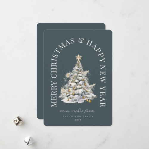 Festive Snowy Christmas Tree  Holiday Card