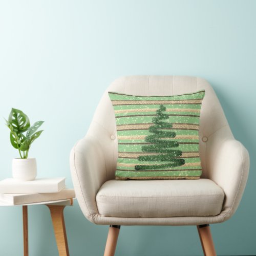 Festive Snowy Christmas Tree  Throw Pillow