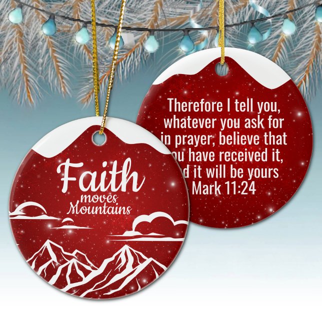 Festive Snowy Motivational Biblical Text ⛪️ 🎄 Ceramic Ornament (Custom festive snowy customizable biblical text god's message timeless holiday snow-capped mountain)