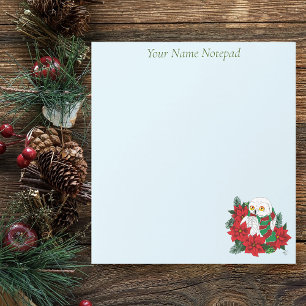 Festive Snowy Owl Red Poinsettias Christmas Scarf  Notepad