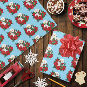 Festive Snowy Owl Red Poinsettias Christmas Scarf Wrapping Paper