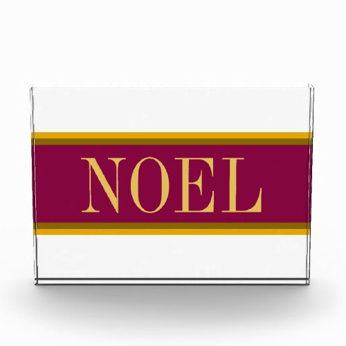 Festive Snowy White Burgundy NOEL Letters Stripes Photo Block