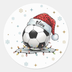 Festive Soccer Ball Holiday Design Classic Round Sticker