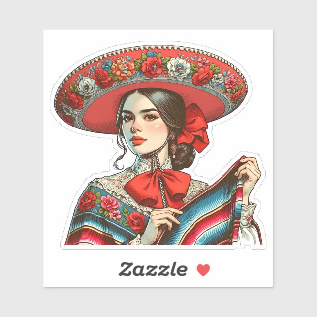 Festive Sombrero & Sarape Retro Mariachi Mexicana Sticker (Sheet)