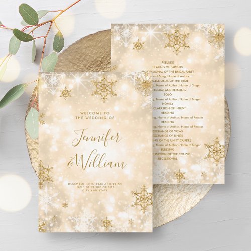 Festive Sparkle Gold Winter Wedding Program