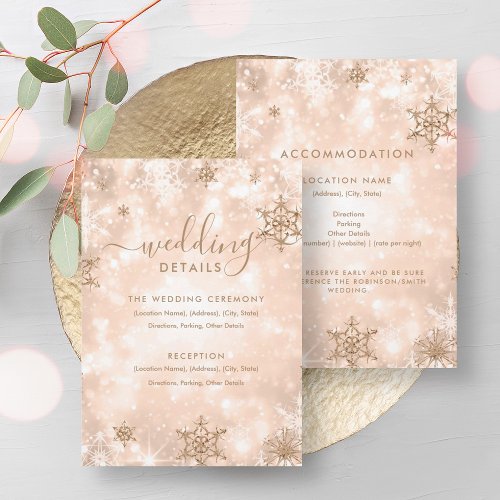 Festive Sparkle Rose Gold Winter Wedding Details  Invitation