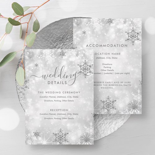 Festive Sparkle Silver Winter Wedding Details Card