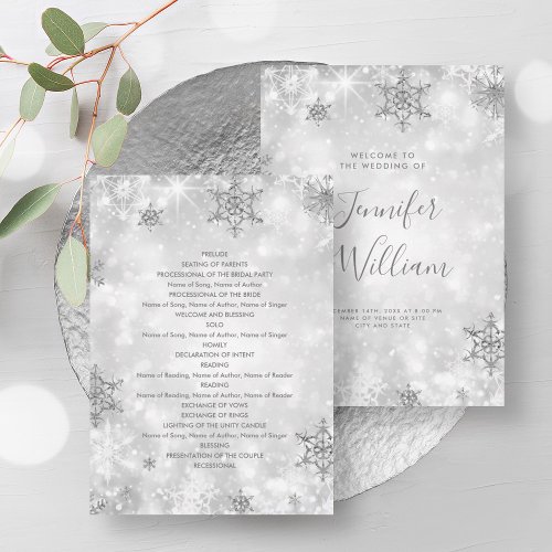 Festive Sparkle Silver Winter Wedding Program