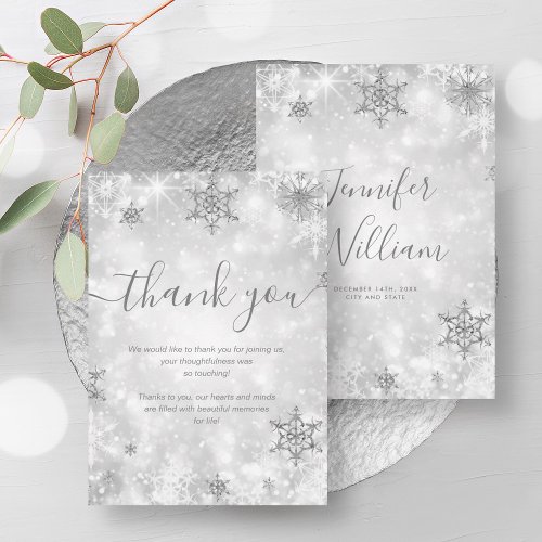 Festive Sparkle Silver Winter Wedding Thank You  Invitation