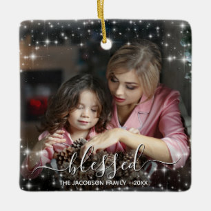 Festive Sparkles Blessed Christmas Holiday Photo Ceramic Ornament