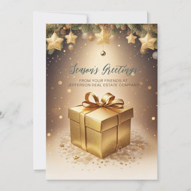 Festive Sparkling Gold Christmas Gift Company  Holiday Card (Front)