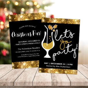 Festive Sparkling Gold Fireworks Christmas Party Invitation