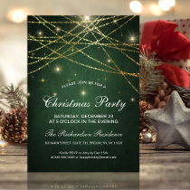 Festive Sparkly Gold String Lights Christmas Party Invitation