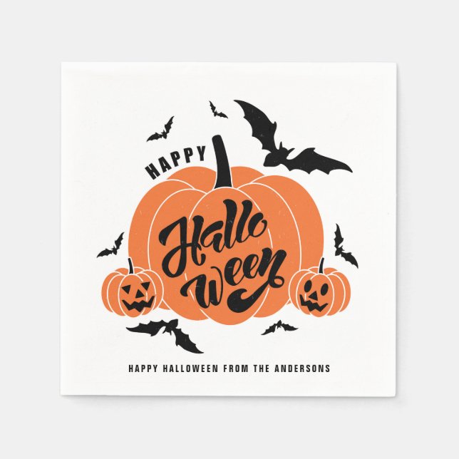Festive Spooky Pumpkins Halloween Party Napkins (Front)