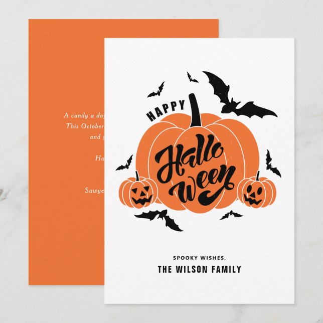 Festive Spooky Pumpkins Happy Halloween Holiday Card (Front/Back)