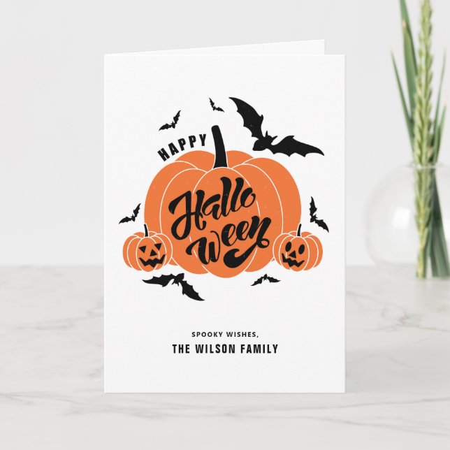 Festive Spooky Pumpkins Happy Halloween Holiday Card (Front)