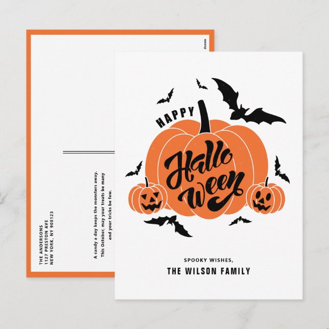 Festive Spooky Pumpkins Happy Halloween Holiday Postcard (Front/Back)